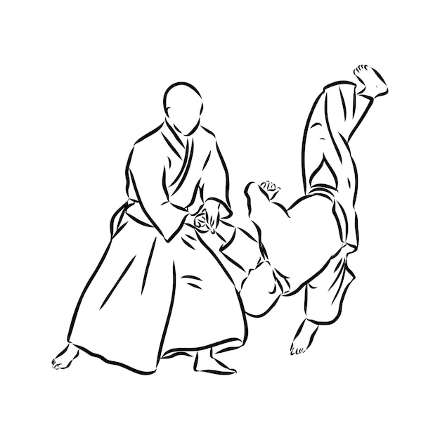 Aikido gevecht tussen atleten gestileerde vector illustratie aikido vector schets