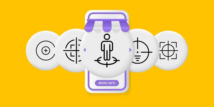 Vector aim set icon target shooting arrow sight bow weapon idea war the target audience concept ui phone app screens with people vector line icon for business and advertising