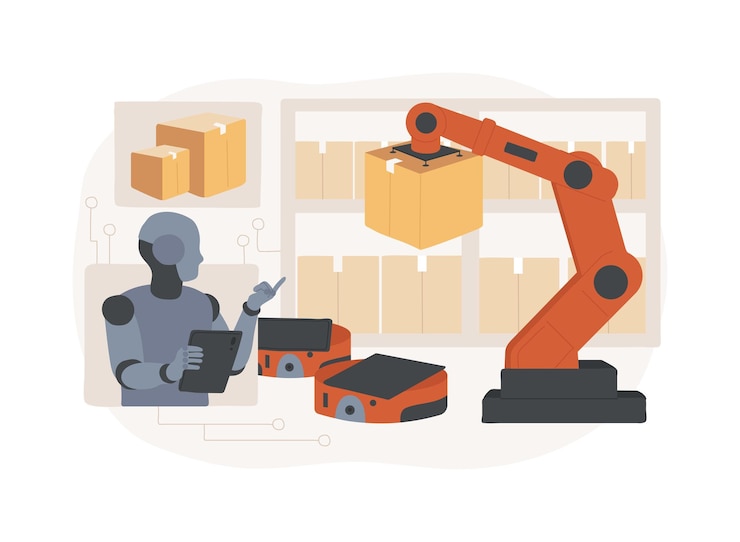Vector aimanaged robotics in supply chain abstract concept vector illustration supply chain management