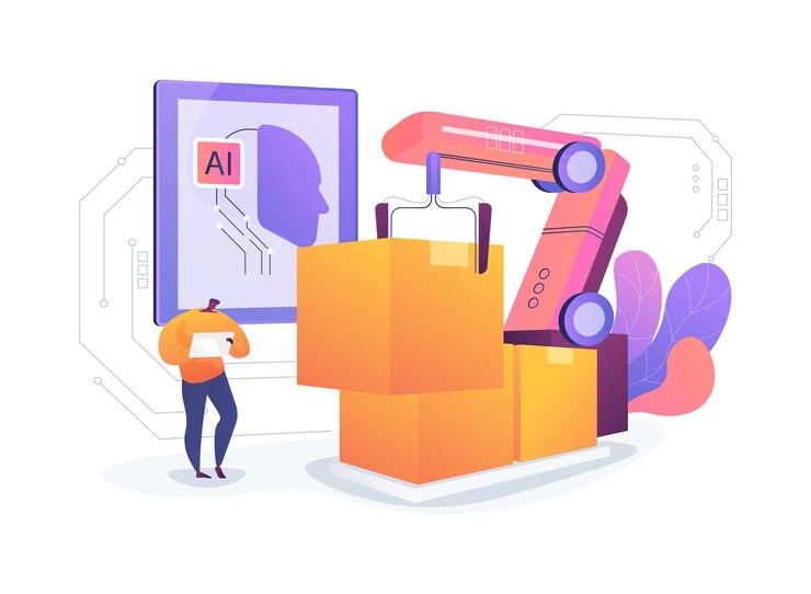 Vector aimanaged robotics in supply chain abstract concept vector illustration