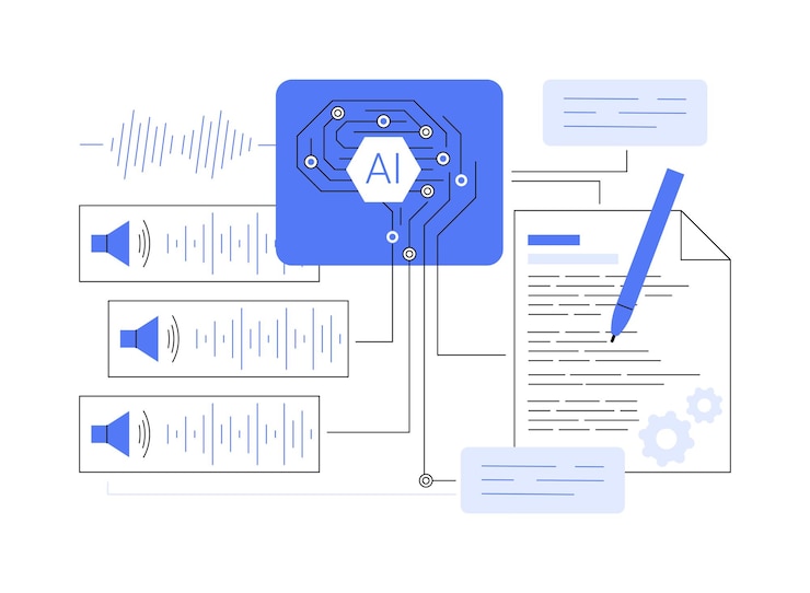 Vector aipowered transcription abstract concept vector illustration ai transcribing audio and meeting
