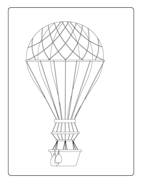 Vector air ballon coloring pages for kids with cute airballons black and white activity worksheet