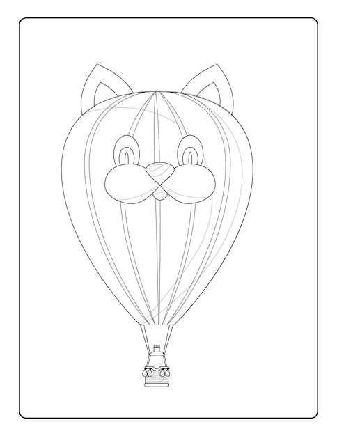 Air ballon coloring pages for kids with cute airballons black and white activity worksheet