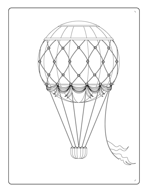 Vector air ballon coloring pages for kids with cute airballons black and white activity worksheet