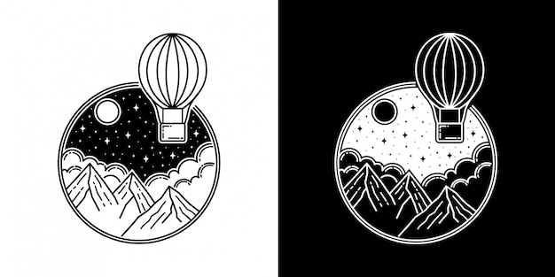 Vector air ballon in mountain monoline design