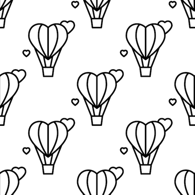 Air ballon with heart. Seamless pattern.