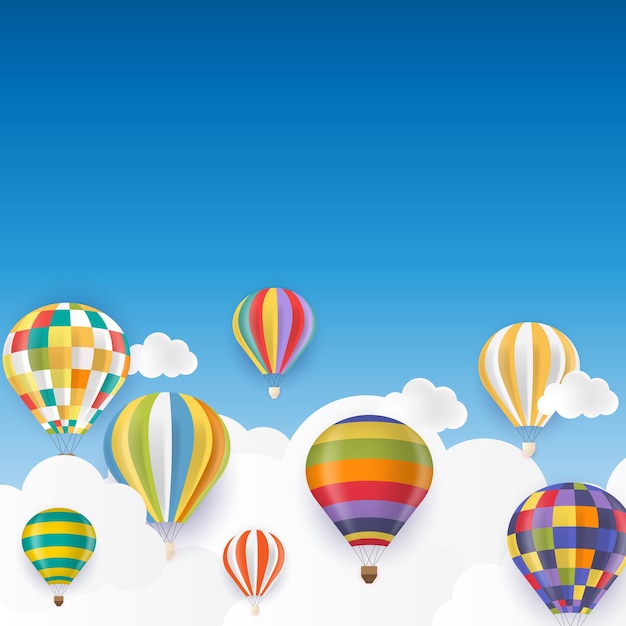 Vector air balloon in blue sky vector illustration