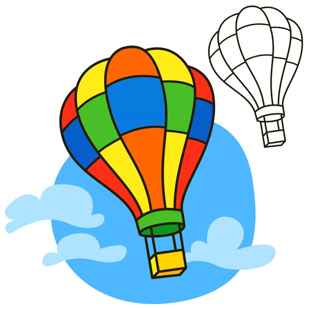 Vector air balloon. coloring book page. cartoon   illustration