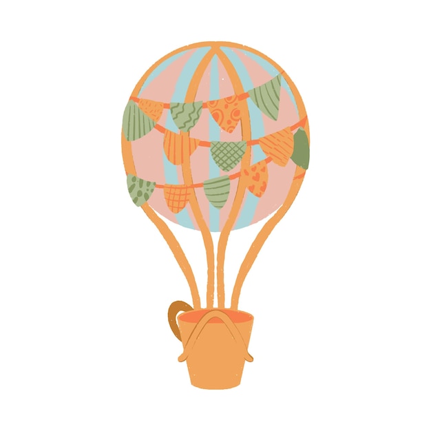 Air balloon for flights. Air romantic transport. Hand drawn style