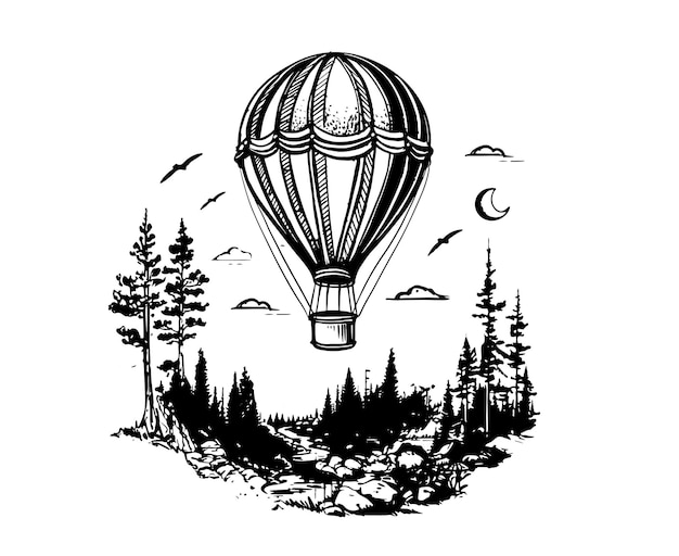 Air balloon hand drawn illustrations vector