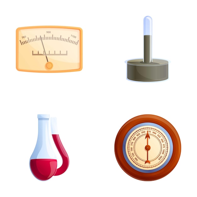 Vector air barometer icons set cartoon vector tool for measuring atmospheric pressure meteorology