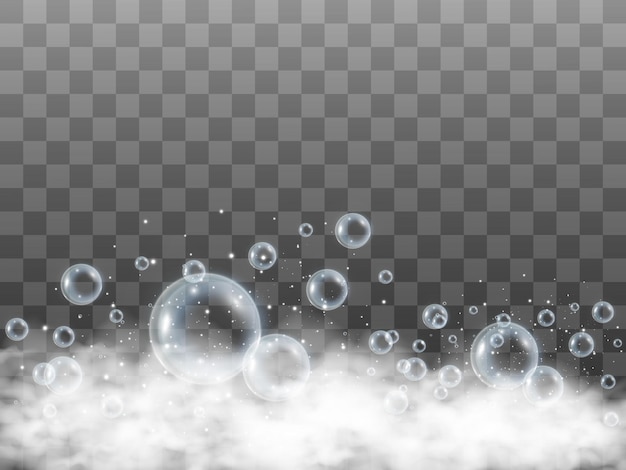 Air bubbles on a transparent background Soap foam vector illustration