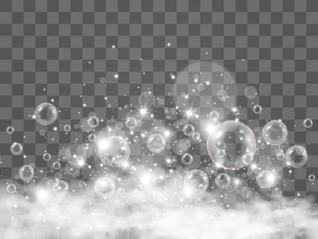 Air bubbles on a transparent background soap foam vector illustration