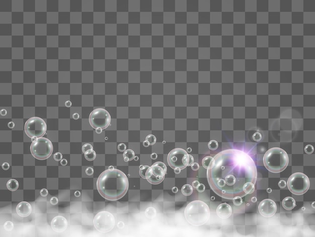 Air bubbles on a transparent background Soap foam vector illustration