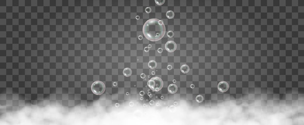 Air bubbles on a transparent background Soap foam vector illustration