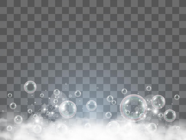 Air bubbles on a transparent background Soap foam vector illustration