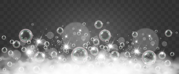 Air bubbles on a transparent background Soap foam vector illustration
