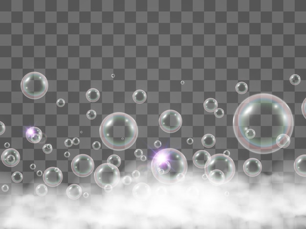 Air bubbles on a transparent background soap foam vector illustration