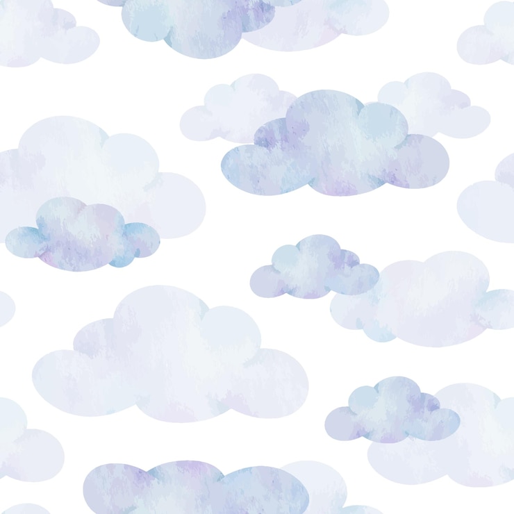 Vector air clouds cute childrens background watercolor baby seamless pattern
