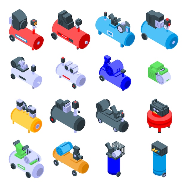 Vector air compressor icons set