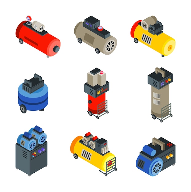 エアコンプレッサーのイソメトリックイラスト