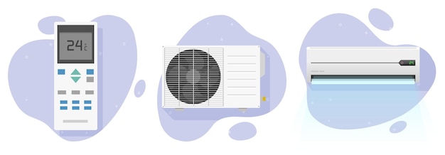 Air conditioner split system flat graphic design illustration condition unit wind flow fan remote