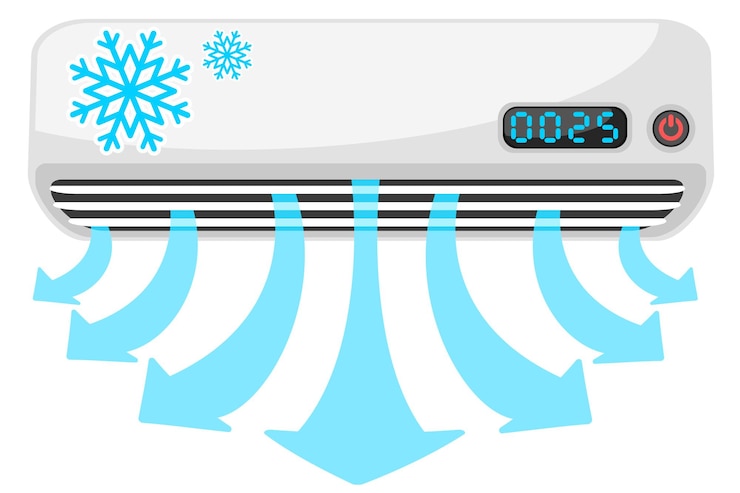 Vector air conditioner with a stream of cold air in the form of arrows 