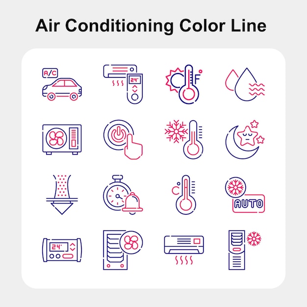 Air Conditioning Color Outline Icon Set 02