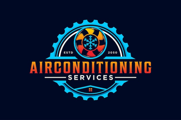 Air conditioning cooling and heating house logo design blower fan icon symbol cog gear industry