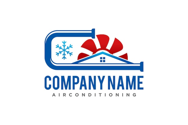 Air conditioning Cooling and heating house logo design blower fan and snowflake icon symbol roof win