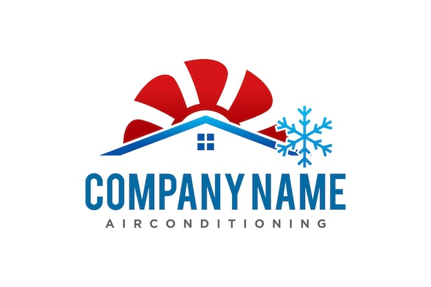 Aria condizionata raffreddamento e riscaldamento casa logo design ventilatore ventilatore e fiocco di neve icona simbolo tetto vittoria