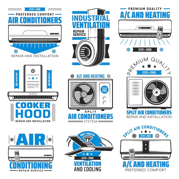 Air conditioning heating and cooking hood icons