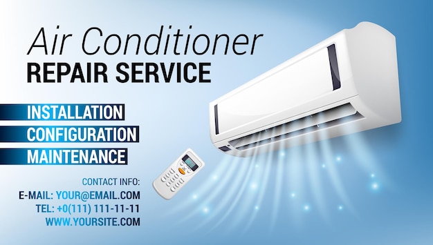 Vector air conditioning repair flyer banner business card with realistic detailed isometric d air condition