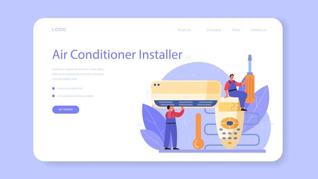 Air conditioning repair and instalation service web template or landing page.