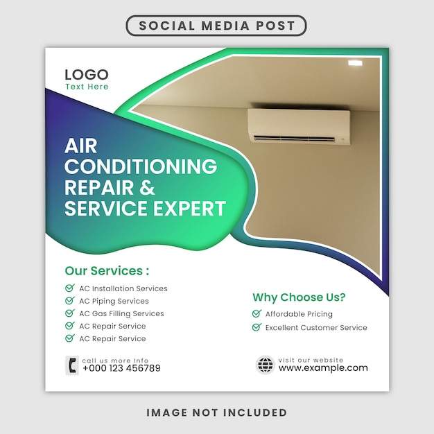 Vector air conditioning repair service expert social media post or squire banner premium eps