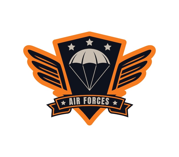 날개를 가진 공군 블럼 낙하산 별 배지 디자인 군사 기호 테마 그래픽 군사 및 공군 로고 블롬 터 일러스트레이션