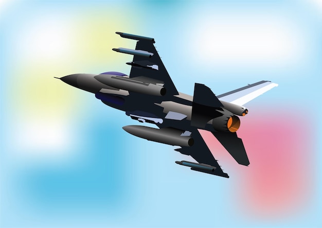 Самолет ВВС в воздухе Векторная 3d иллюстрация Ручная иллюстрация