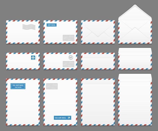 벡터 항공 우편 종이 편지 봉투 벡터 세트