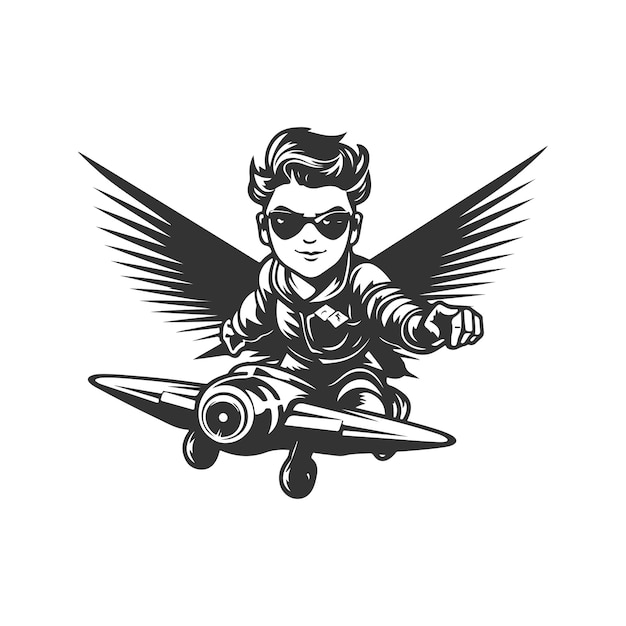 Air piper of power vintage logo line art concept black and white color hand drawn illustration