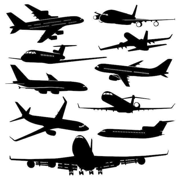 Air plane, aircraft jet  silhouettes