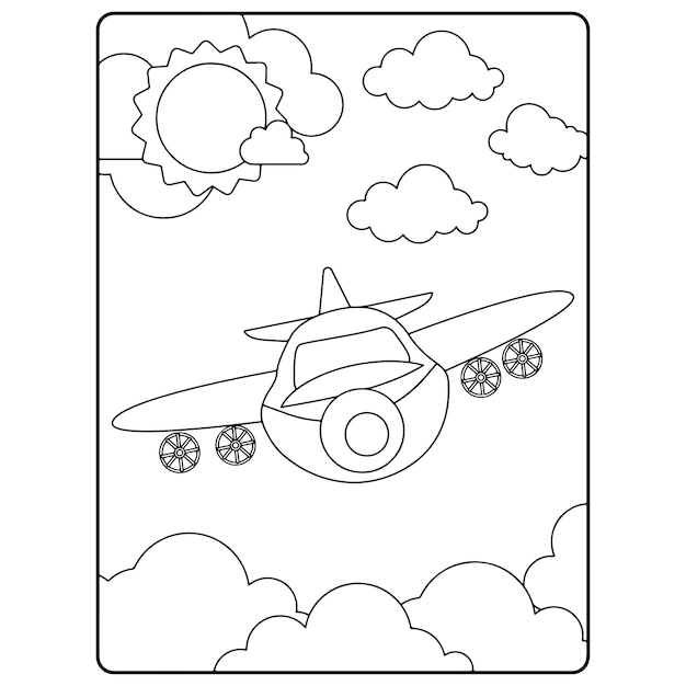 子供のための飛行機のぬりえページプレミアムベクトル