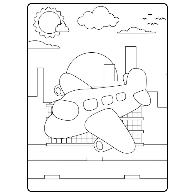 Air plane coloring pages for kids premium vector