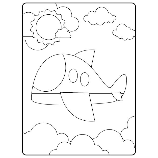 子供のための飛行機のぬりえページプレミアムベクトル