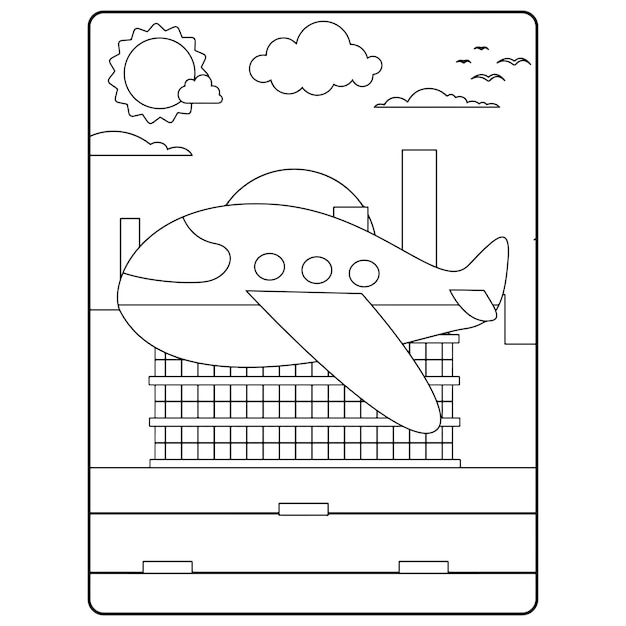 Air Plane Coloring Pages For Kids Premium Vector