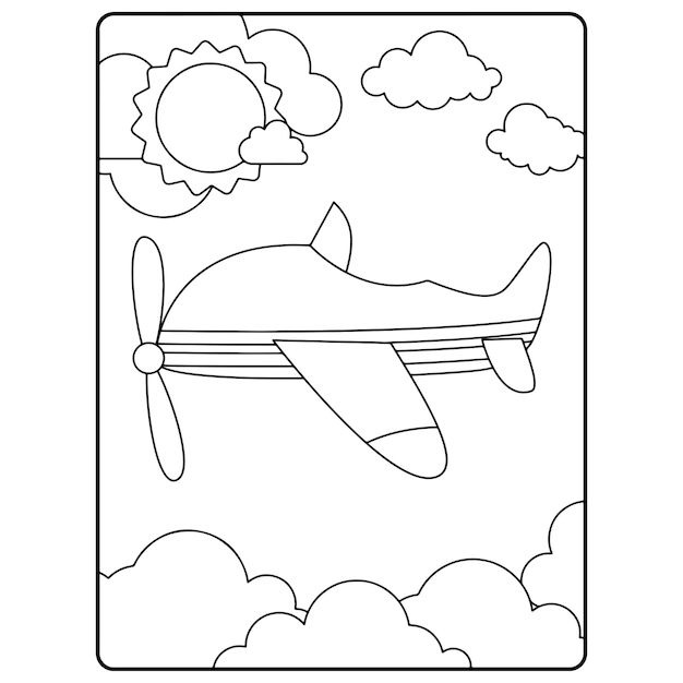 Vettore disegni da colorare di aeroplani per bambini vettore premium