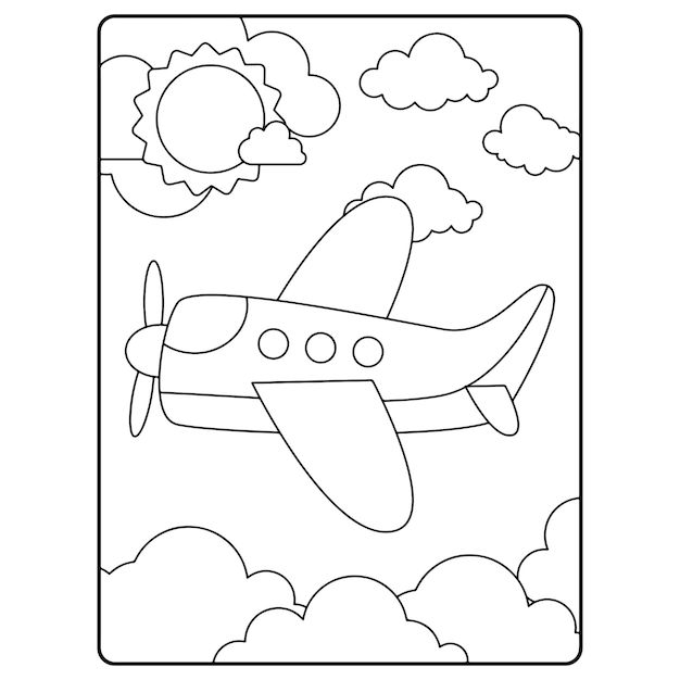 아이 들을 위한 비행기 색칠 페이지 프리미엄 벡터