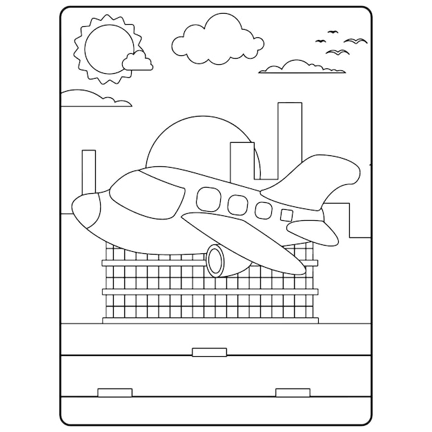 Air plane coloring pages for kids premium vector