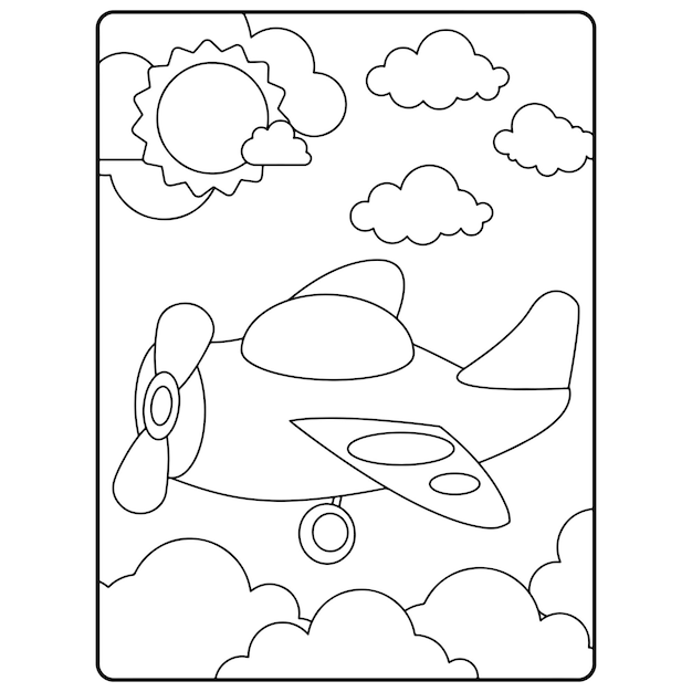 Disegni da colorare di aeroplani per bambini vettore premium