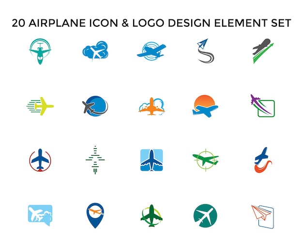 Air Plane Icon Logo Design Set