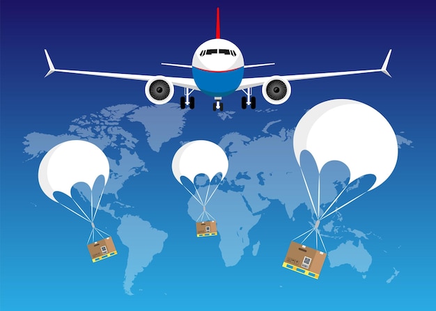 비행기 물류 배달 메일 서비스 벡터 또는 항공기 화물 및 화물 항공 우편